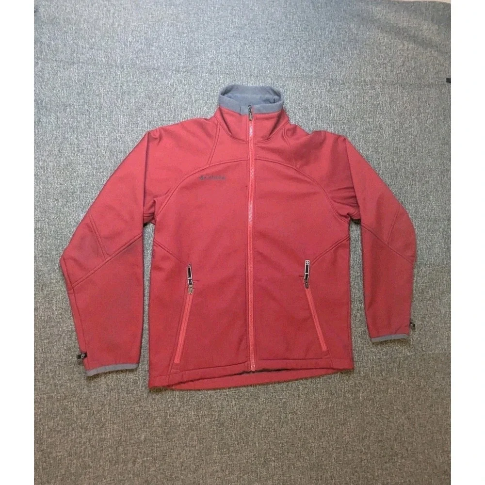 Columbia Softshell Interchange Jacket Mens Small‎ Red Full Zip Fleece Lined Read